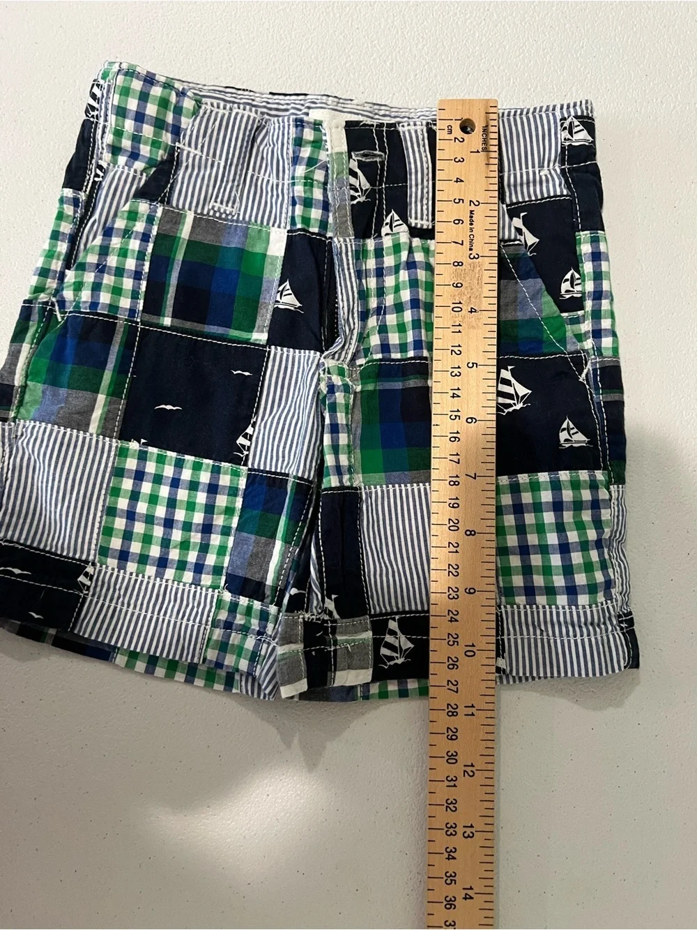 Gymboree Patchwork Plaid Shorts - Navy, Green & White